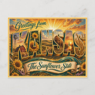 Klassieke Kansas Groet Vanuit Ansichtkaart Briefkaart