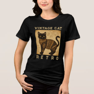 Klassieke kat retro, antieke stijl Tri-Blend shirt