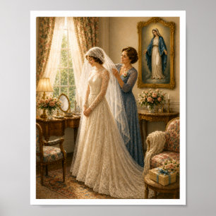 Klassieke Katholieke Bruids Sluier Mariage Huwelij Poster