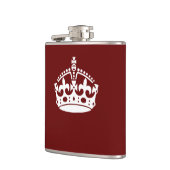 Klassieke Keep Calm Crown op Bourgogne Red Heupfles (Links)