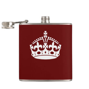 Klassieke Keep Calm Crown op Bourgogne Red Heupfles
