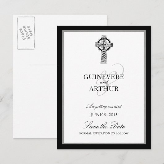 Klassieke Keltische Cross Wedding Save the Date Aankondigingskaart (Voorkant / Achterkant)