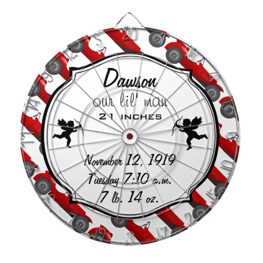 Klassieke kernen dozen met zoete rode rugro-auto dartbord (Voorkant)