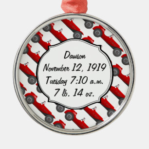 Klassieke kernen dozen met zoete rode rugro-auto metalen ornament