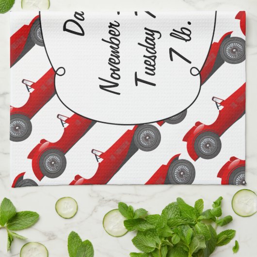 Klassieke kernen dozen met zoete rode rugro-auto theedoek (Gevouwen)