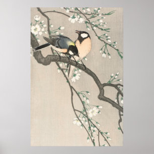 Klassieke kersenbloesem- en vogel-schildering poster