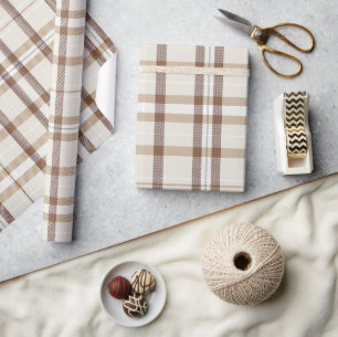 Klassieke kerst Beige en Crème Plaid Cadeaupapier
