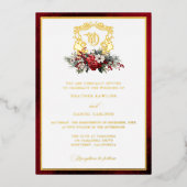 Klassieke Kerst Bloemen Crest Monogram Bruiloft Folie Uitnodiging (Voorkant)