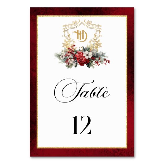 Klassieke Kerst Bloemen Crest Monogram Bruiloft Kaart (Voorkant)