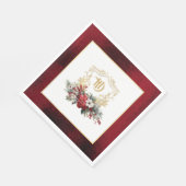 Klassieke Kerst Bloemen Crest Monogram Bruiloft Servet (Hoek)