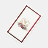 Klassieke Kerst Bloemen Crest Monogram Bruiloft Servet (Hoek)