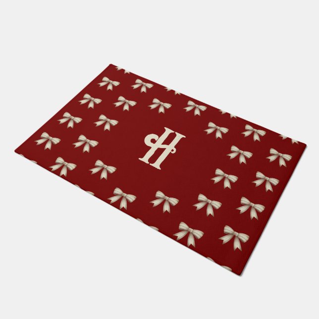 Klassieke Kerst Bogen Rood Monogram Deurmat (Schuin)