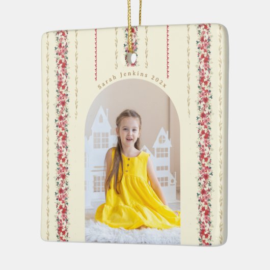 Klassieke Kerst Botanische Jaarlijkse Keepsake Fot Keramisch Ornament (Links)