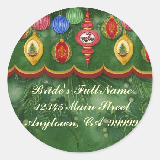 Klassieke kerst bruiloft adres label Stickers (Voorkant)