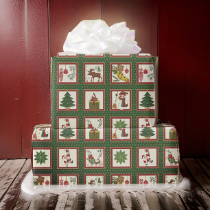 Klassieke kerst collage iconen cadeaupapier