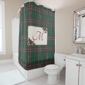 Klassieke Kerst Dennengroen Wijn Plaid Monogram Douchegordijn