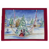 Klassieke kerst dorp geschenk tas groot cadeauzakje (Voorkant)