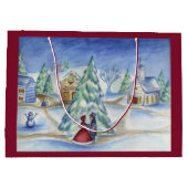Klassieke kerst dorp geschenk tas groot cadeauzakje (Achterkant)