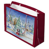 Klassieke kerst dorp geschenk tas groot cadeauzakje (Achterkant Gekanteld)