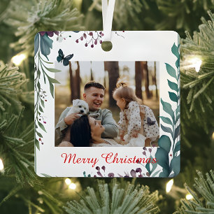 Klassieke Kerst Florale Lijst Foto Metalen Ornament
