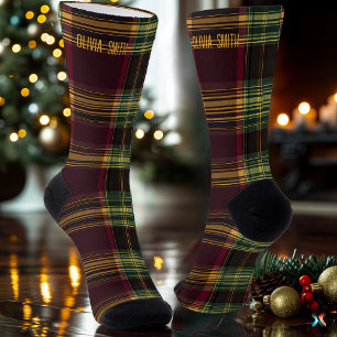 Klassieke Kerst Geruit – Op Maat Burgundy & Groen Sokken