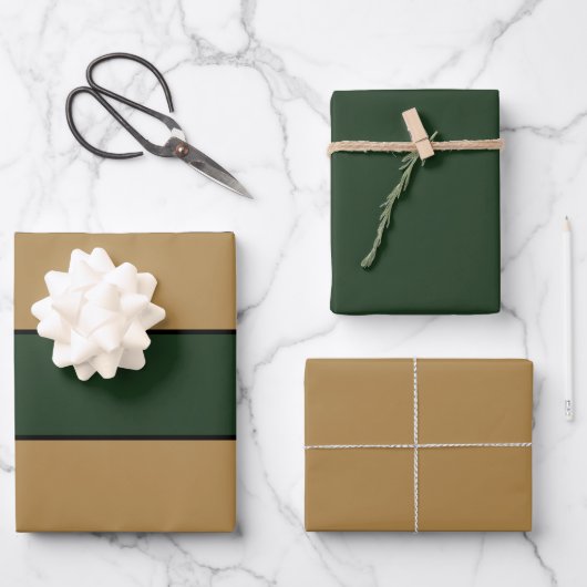 Klassieke Kerst Groen En Goud Gestreepd Inpakpapier Vel (Voorkant)