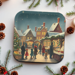 Klassieke Kerst Illustratie Papieren Bordje