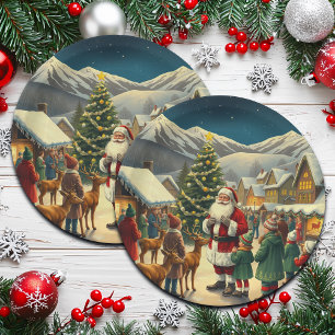 Klassieke Kerst Illustratie Papieren Bordje