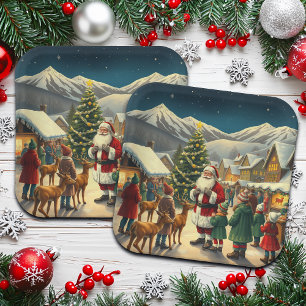 Klassieke Kerst Illustratie Papieren Bordje