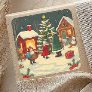 Klassieke Kerst Illustratie Vierkante Sticker
