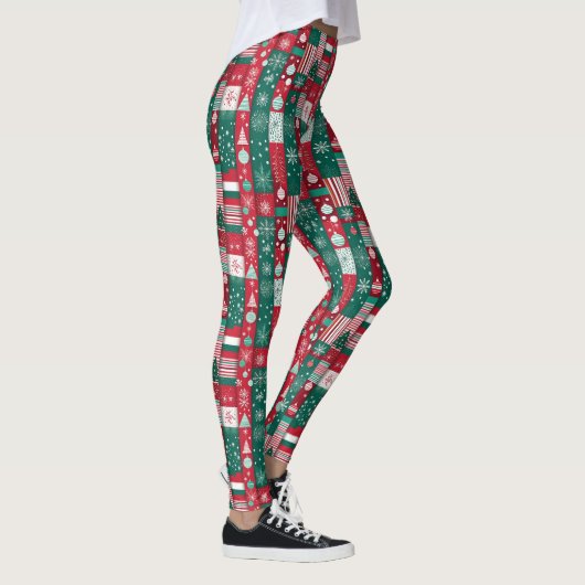 Klassieke Kerst Inpakpapier Patroon Rood Groen Leggings (Rechts)