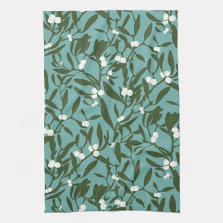 Klassieke Kerst Mistletoe in Blauw en Wit Theedoek