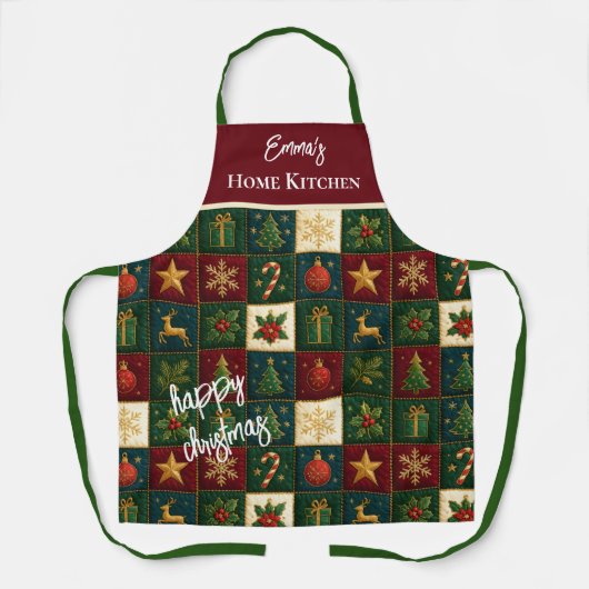 Klassieke Kerst Patchwork met Feestelijke Motieven Schort (Voorkant)