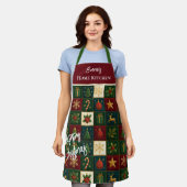 Klassieke Kerst Patchwork met Feestelijke Motieven Schort (Gedragen)