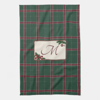 Klassieke Kerst Pijnboom Groen Wijn Plaid Monogram Theedoek