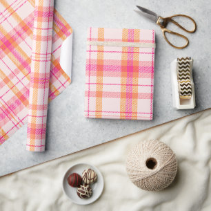 Klassieke Kerst Plaid-collectie Roze blos Cadeaupapier