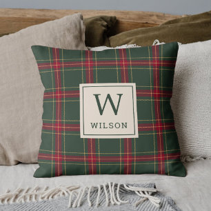 Klassieke Kerst Plaid Familie Naam Monogram Kussen