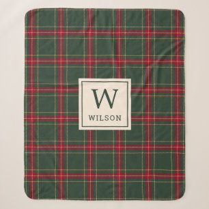 Klassieke Kerst Plaid Familie Naam Monogram Sherpa Deken
