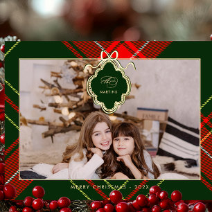 Klassieke Kerst Rode Groen Geplaagd Foto Folie Feestdagen Briefkaart