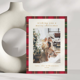 Klassieke Kerst Rode Groene Geruite Portretfoto Feestdagenkaart