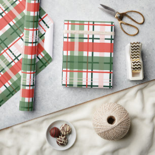 Klassieke kerst rood groen en wit plaid cadeaupapier
