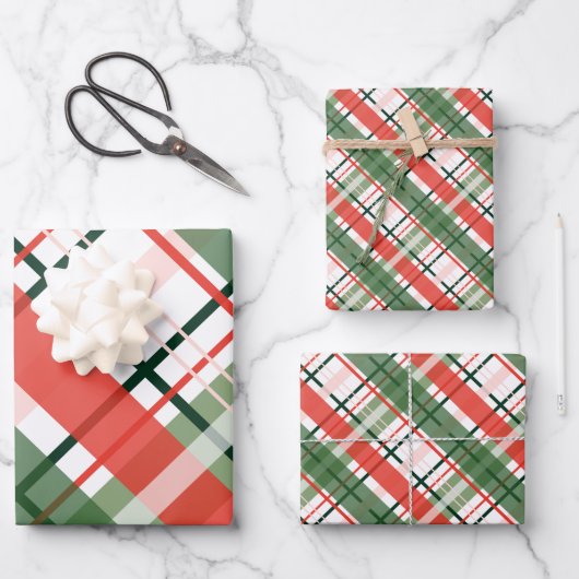 Klassieke kerst rood groen en wit plaid inpakpapier vel (Voorkant)