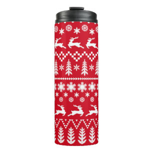 Klassieke kerst: rood wit winterpatroon thermosbeker