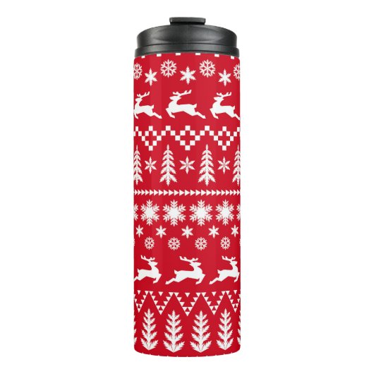 Klassieke kerst: rood wit winterpatroon thermosbeker (Voorkant)