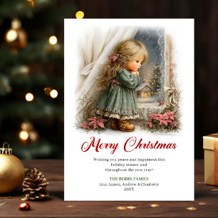 Klassieke Kerst Scene van een Schattig Klein Meisj Feestdagenkaart