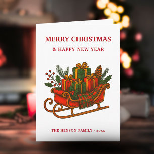 Klassieke Kerst slee met cadeaus Vakantie Kaart