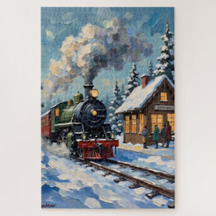 Klassieke Kerst Stoomtrein op Besneeuwd Station Legpuzzel