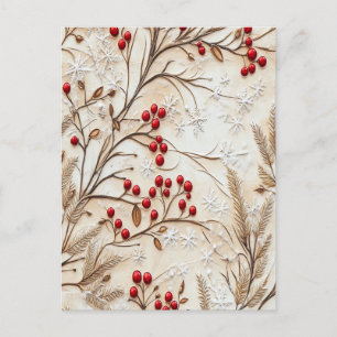 Klassieke kerstbessen en sneeuwvlokken briefkaart