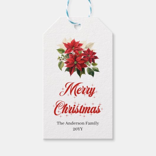 Klassieke Kerstbloemen Botanische Holiday Labels Cadeaulabel (Voorkant)
