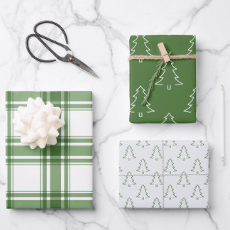 Klassieke kerstbomen & geruite groene wrap inpakpapier vel